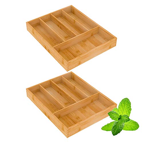 2 Stück Set Besteckkasten Besteckeinsatz Schubladeneinsatz Besteckhalter 26x35x5cm(BLH) - für Küche schubladen aus Bambus von ZRI Bamboo