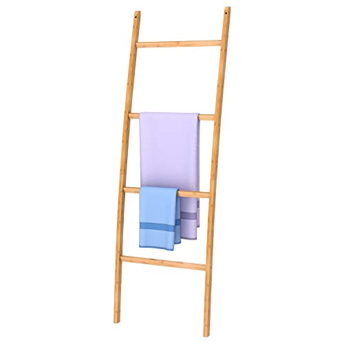 Handtuchleiter Handtuchständer Leiter Handtuchhalter Regal mit 4 Stangen, super eleganter Kleiderständer für Badezimmer Wohnzimmer, Bambus/Natur Braun (Braun) von ZRI Bamboo