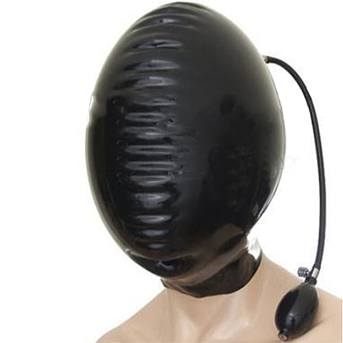 Aufblasbares Kostüm Latexmaske Extrem Bondage Maske BDSM Maske Halloween Latex Maske mit Manuellem Aufblasventil Sklave Fetisch Maske Sexspielzeug für Paare Cosplay Bühnenperformance,M,Black von ZRJAENW