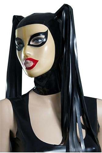 Latex Maske Sexy Sklave Bondage Maske mit PerüCke Extrem Abstinenz Fetisch Maske BDSM Maske Vollmaske Lassen Atemlöcher für Frauen und Männer Sex Maske Halloween Maske Cosplay Sex Toys,M,Black von ZRJAENW