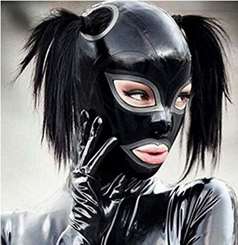 Latex Maske Sklave Bondage Maske Abstinenz Fetisch Maske Reizvolle Spielzeug Lassen Atemlöcher Anti-Erstickung Vollmaske für Frauen und Männer Maskerade Cosplay Halloween Maske,L,Black von ZRJAENW