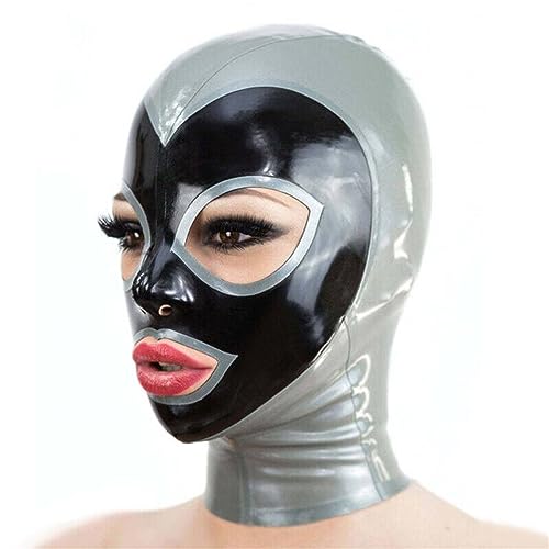 Latex Maske Sklave Devote Bondage Maske Sex Spiele Fetisch Maske Handgefertigt Erotik BDSM Maske Lassen Atemlöcher Vollmaske SM Sexspielzeug für Maskerade, Cosplay, Halloween-Partyshow,L,Silver von ZRJAENW