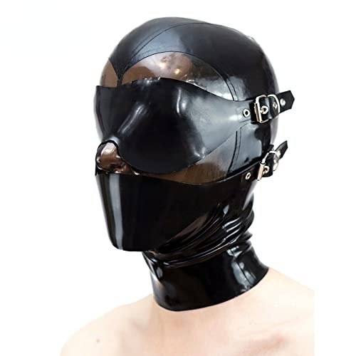 Sexy Latex Maske Bondage Maske Vollmaske Extrem Sklave Bondage Maske Handgefertigt BDSM Maske mit Augenbinde und Knebel Lassen Atemlöcher Sex Maske für Maskerade Cosplay Sexspielzeug,L,Black von ZRJAENW