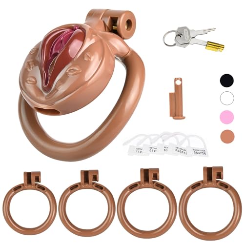 ZRJAENW Peniskäfig, Gefälscht Frauen Vagina Chastity Cage mit 4 Cockringe Keuschheitskäfig Herren Extrem SM Bondage Keuschheitsgürtel Gerät Cock Cage Sissy Sex Spielzeuge von ZRJAENW