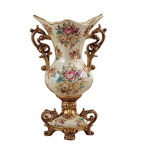 ZRL-VASEDA Vasen Groß Blumen Vintage für tischdeko im europäischen Stil für Wohnzimmer Esstisch Mittelstück Schlafzimmer Büro Hotel Home Decoration Hohe Gravur Grosse Blumen vase, Beige(42 × 26 cm) von ZRL-VASEDA