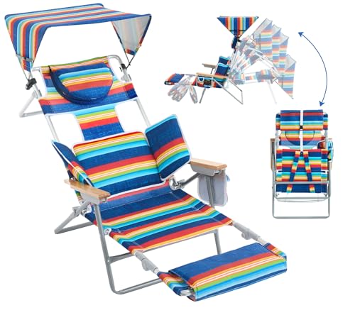 Übergroßer robuster Rucksack mit Sonnendach, Liegestuhl mit Gesichtsloch, 5 Positionen, faltbarer Campingstuhl für Outdoor, Sonnenbaden, Strand, Terrasse, Pool (mehrfarbig) von ZRNINR