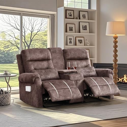 ZRNINR 2 Sitzer Kinosessel Relaxsessel mit Konsole & Kissen & Getränkehalter, 2er Manuell Relaxsofa mit 150° Verstellbar, TV Sessel Liegesessel Wohnzimmer mit Schlaffunktion, Braun ZRNINR 2 Sitzer Kinosessel Relaxsessel mit Konsole & Kissen & Getränkehalter, 2er Manuell Relaxsofa mit 150° Verstellbar, TV Sessel Liegesessel Wohnzimmer mit Schlaffunktion, Braun von ZRNINR