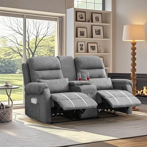 ZRNINR 2 Sitzer Kinosessel Relaxsessel mit Konsole & Kissen & Getränkehalter, 2er Manuell Relaxsofa mit 150° Verstellbar, TV Sessel Liegesessel Wohnzimmer mit Schlaffunktion, Gray ZRNINR 2 Sitzer Kinosessel Relaxsessel mit Konsole & Kissen & Getränkehalter, 2er Manuell Relaxsofa mit 150° Verstellbar, TV Sessel Liegesessel Wohnzimmer mit Schlaffunktion, Gray von ZRNINR