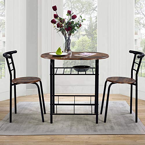 3-teiliges braunes Esstisch- und Stuhl-Set, kompakter Bartisch-Set mit Holz-Stahlrahmen, für Küche, Esszimmer usw von ZRPZSW