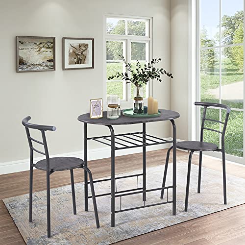 3-teiliges graues Esstisch- und Stuhl-Set, kompakter Raum, Holz-Stahlrahmen, Bartisch-Set für Küche, Esszimmer von ZRPZSW