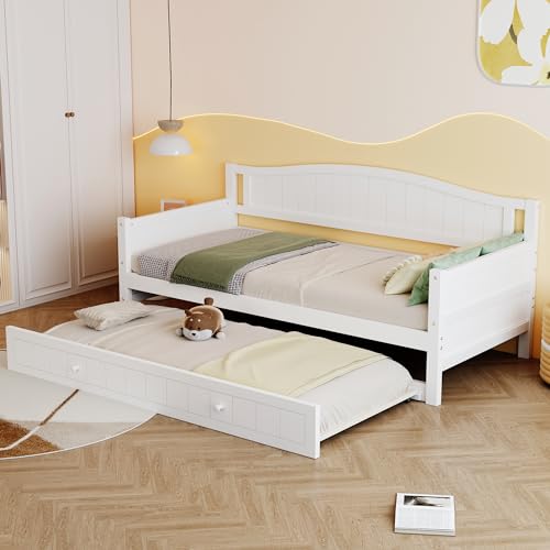 3FT Daybed with Trundle Bed Sofa Bed, Single Bed for Guest, Pull out Trundle for Living Room and Bedroom (90x190cm) von ZRPZSW