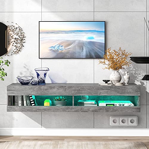 TV-Ständer mit LED-Lichtern, schwimmender TV-Ständer, Hochglanz-schwebendes TV-Regal für bis zu 65 Zoll Fernseher von ZRPZSW