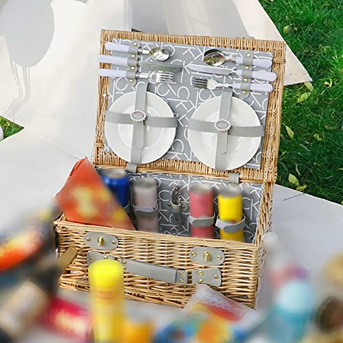 Picknickkörbe für 4 Personen – Luxuriöse Picknickkorb-Sets aus Weide – Premium-Set mit Besteck, Tellern, Salz- und Pfefferstreuern, Weingläsern und Flaschenöffner, für Camping-Partys im Freien (D 46 x von ZRQSMCX
