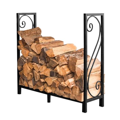 ZRQSMCX Doppelschichtiger Kaminholzständer mit Haken, Stapelhalter aus Metall für Brennholz zur Aufbewahrung von Schnittholz, Anzündebehälter für den Innen- und Außenbereich von ZRQSMCX