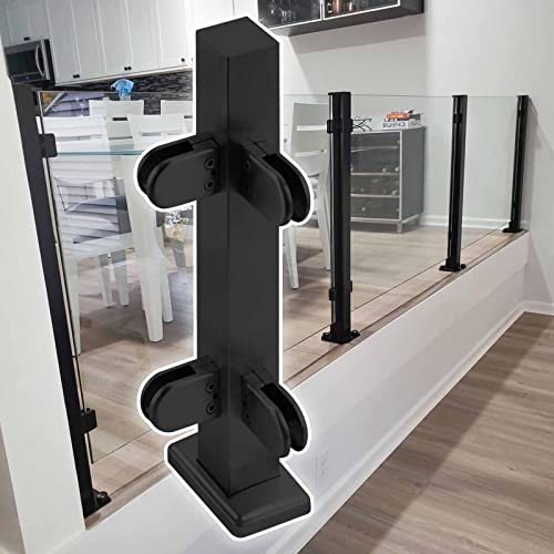 ZRQSMCX Geländerpfosten aus Edelstahlglas, Handlauf aus schwarzem Glas für Treppenabsätze, Glasplattenklemme für Holzbetonböden mit Gummieinlagen，Black-Corner Post-120cm von ZRQSMCX
