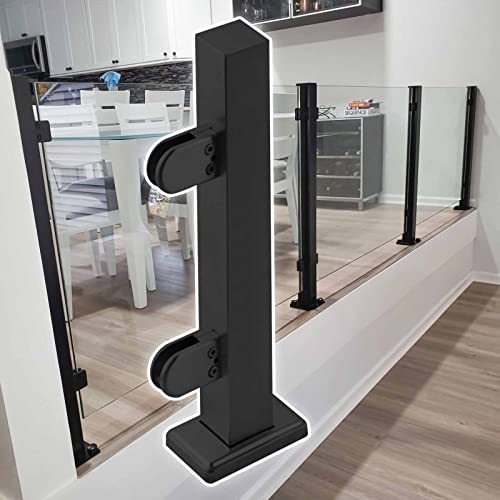 ZRQSMCX Geländerpfosten aus Edelstahlglas, Handlauf aus schwarzem Glas für Treppenabsätze, Glasplattenklemme für Holzbetonböden mit Gummieinlagen，Black-end Post-60cm von ZRQSMCX