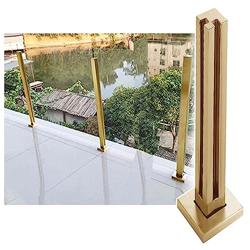 ZRQSMCX Glasdeck-Geländersystem-Kit, goldene Glasbalustradenpfosten, Handlaufstangen, Glasgeländer-Verbindungsklemmen, Stützpfostenzaun für Sicherheitsglasplatten，Gold-Corner Post-80cm von ZRQSMCX