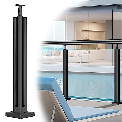 ZRQSMCX Glasgeländer, Innenklemme für Glasgeländer, quadratischer Glasgeländerpfosten, Verbindungselement für Sicherheitsglas-Balustraden, Geländer für Poolzäune，Black-Corner Post-65cm von ZRQSMCX