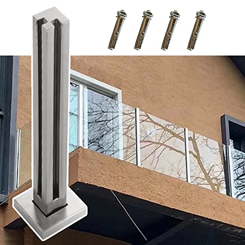 ZRQSMCX Glasgeländer-Systempfosten für Balkone, quadratisches Glasgeländer-Set mit Beschlägen, Klemme für Sicherheitsglasplatten für Außen-/Innenbereich/Dachboden/Villa，Corner Post-100cm/39.4" von ZRQSMCX