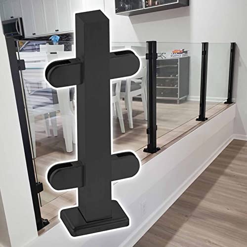 ZRQSMCX Glasgeländerpfosten aus Edelstahl, schwarzer Glasbalustrade-Handlauf für Treppenabsätze, Glasplattenklemme für Holzbetonböden mit Gummieinlagen，Black-mid Post-65cm von ZRQSMCX