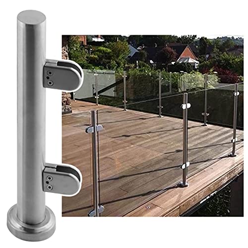 ZRQSMCX Glasgeländerpfosten für Terrassengeländer, Glasgeländersystem für Balkone mit Glasklemmen, winddichter Handlauf für Zaunpfosten, Sicherheitsglasplattenpfosten，Silver-end Post-100cm von ZRQSMCX