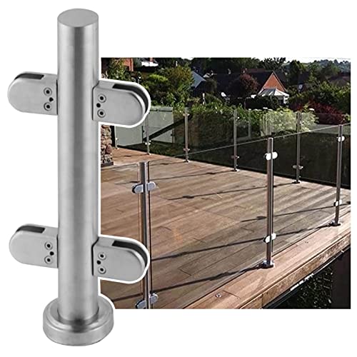 ZRQSMCX Glasgeländerpfosten für Terrassengeländer, Glasgeländersystem für Balkone mit Glasklemmen, winddichter Handlauf für Zaunpfosten, Sicherheitsglasplattenpfosten，Silver-mid Post-65cm von ZRQSMCX