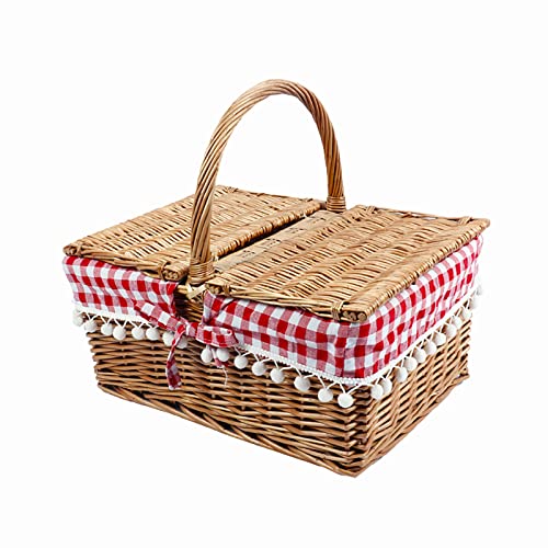 ZRQSMCX Handgefertigter Weidenkorb mit Griff, geflochtener Camping-Picknickkorb mit Doppeldeckel, rechteckiger Einkaufskorb mit Stofffutter für den Einkauf beim Camping zu Hause ZRQSMCX Handgefertigter Weidenkorb mit Griff, geflochtener Camping-Picknickkorb mit Doppeldeckel, rechteckiger Einkaufskorb mit Stofffutter für den Einkauf beim Camping zu Hause von ZRQSMCX