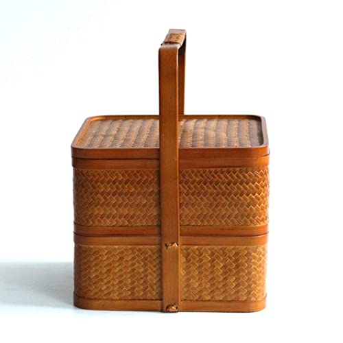 ZRQSMCX Japanischer geflochtener Picknickkorb aus Bambus mit Griffen, mehrschichtiger Aufbewahrungskorb für Outdoor, Camping, Party (Farbe: 21 x 21 x 28 cm) von ZRQSMCX