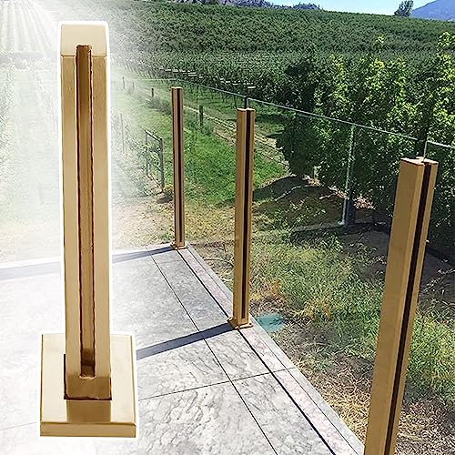 ZRQSMCX Modernes Glasgeländer in Gold, Glasdeck-Geländersystem für den Innen- und Außenbereich, Glasbalustraden-Handlauf-Set, Stützpfosten für Terrassenzäune mit Hardware，Gold-end Post-100cm von ZRQSMCX