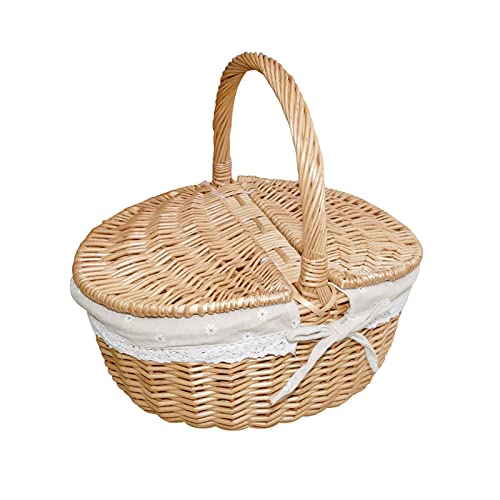 ZRQSMCX Picknickkorb, handgefertigter Weidenkorb mit Griff, gewebte Aufbewahrung, geflochtener Camping-Picknickkorb mit Doppeldeckel, tragbarer Einkaufskorb mit Stofffutter, DREI ZRQSMCX Picknickkorb, handgefertigter Weidenkorb mit Griff, gewebte Aufbewahrung, geflochtener Camping-Picknickkorb mit Doppeldeckel, tragbarer Einkaufskorb mit Stofffutter, DREI von ZRQSMCX