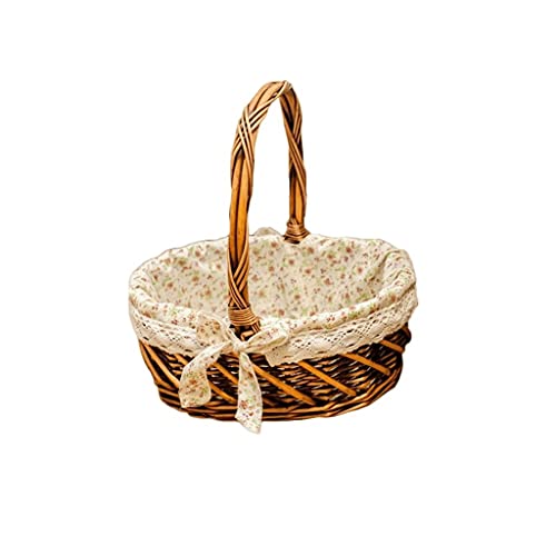 ZRQSMCX Picknickkorb, kreativer Picknickkorb aus Weide, mit Deckel und Griff, Innenfutter aus geblümtem Stoff, Kleiner Ostergeschenkkorb für draußen (braun, 37 x 27 x 14 cm) von ZRQSMCX