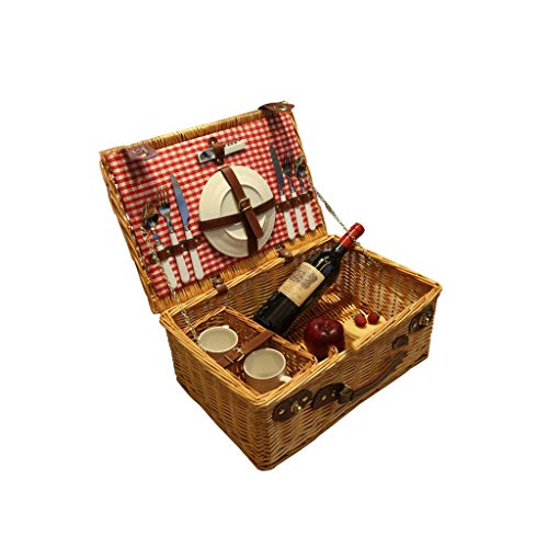 ZRQSMCX Picknickkorb aus Weide im englischen Stil mit Service für 2, Picknickkorb aus natürlichem Korbgeflecht mit Geschirrset (helle Holzfarbe) von ZRQSMCX