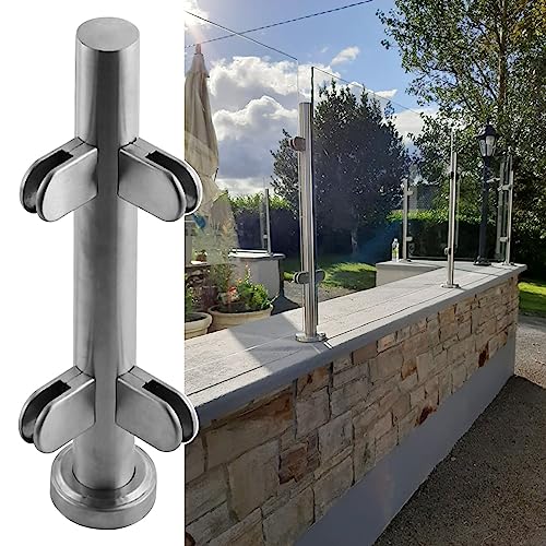 ZRQSMCX Runde Glasgeländerpfostenklemmen, Gartenteich-Glasgeländersystem Silber, Hochleistungs-Glasbalustraden-Handlaufset, Terrassentreppenzaunpfosten，Silver-Corner Post-95cm von ZRQSMCX