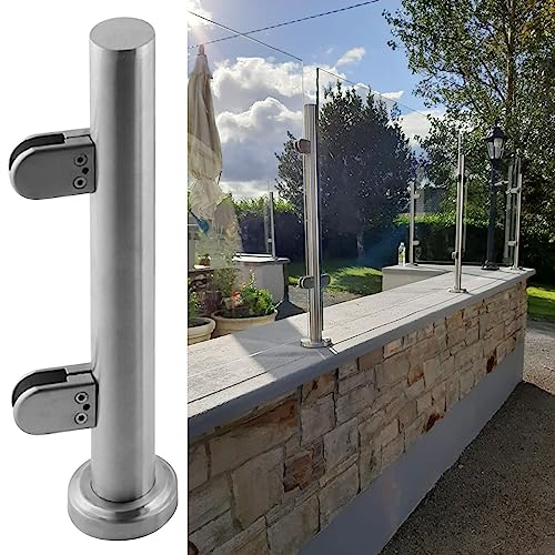 ZRQSMCX Runde Glasgeländerpfostenklemmen, Gartenteich-Glasgeländersystem Silber, Hochleistungs-Glasbalustraden-Handlaufset, Terrassentreppenzaunpfosten，Silver-end Post-85cm von ZRQSMCX