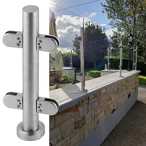 ZRQSMCX Runde Glasgeländerpfostenklemmen, Glasgeländersystem für Gartenteiche in Silber, Robustes Glasgeländer-Handlaufset, Terrassentreppenzaunpfosten，Silver-mid Post-95cm von ZRQSMCX