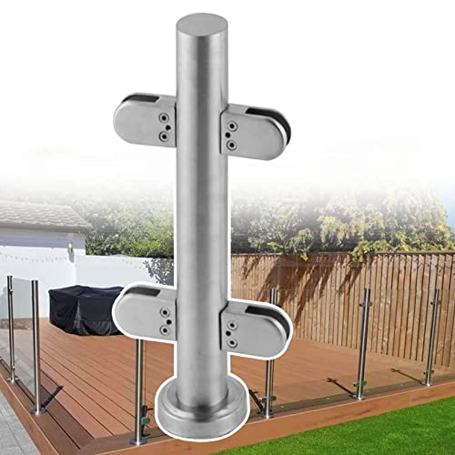 ZRQSMCX Silberner Glasgeländer-Systempfosten, runde Glasplattenklemme, Handlauf für Deckplattformgeländer, Glasgeländer-Set für Außentreppen/Innentreppen，Silver-mid Post-95cm von ZRQSMCX