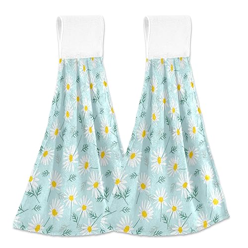 ZRWLUCKY Botanical Floral Daisy 2 Stück Ofenhandtücher weich saugfähig Badezimmer Handtücher mit Schlaufe für Backofen Herd Spüle Bar von ZRWLUCKY