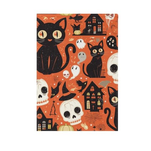 ZRWLUCKY Halloween-Flagge mit Totenköpfen und Katzen, gruselige Spukhaus-Gartenflagge, 30,5 x 45,7 cm, doppelseitige Willkommensgartenflaggen für den Außenbereich, Hof, Zuhause, kleine saisonale von ZRWLUCKY