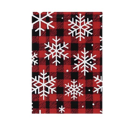 ZRWLUCKY Schneeflocken Büffelkarierte rote Gartenflagge, 30,5 x 45,7 cm, doppelseitig, Willkommensgartenflaggen für den Außenbereich, Hof, Zuhause, kleine saisonale Feiertage, Rasen, Terrasse von ZRWLUCKY