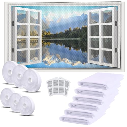 6 Stück Moskitonetze für Fenster, 130 x 150cm Fliegengitter Fenster, Insektenschutz Fensternetz mit 6 Rollen Selbstklebeband und 3 Fensterflicken, ür Fenster Hält Käfer/Fliegen/Mücken Draußen (A) von ZRYYSNW