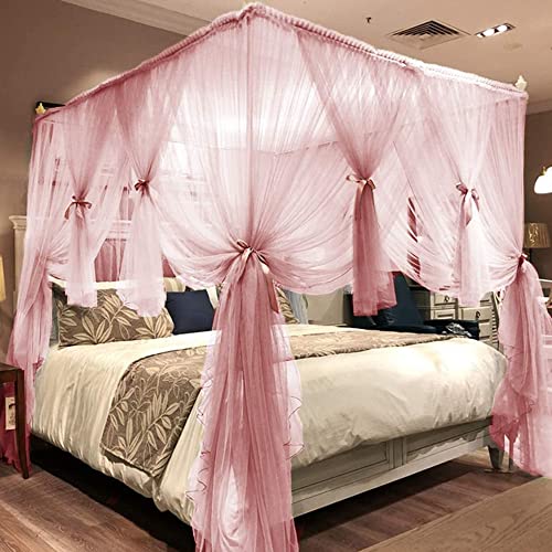 ZRZJBX 4 Ecken Pfosten-Himmelbett-Vorhangnetz, königliches, luxuriöses, gemütliches Vorhangnetz-Elegantes Schlafzimmer-Dekorationszubehör für Erwachsene,Pink-1.5×2×2m von ZRZJBX