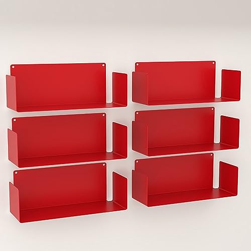ZSDBYT 15,7-31,5 Zoll Bücherregal aus Metall, wandmontiertes Lagerregal, Mehrzweck, Durchgangslochmontage (Rot, 60 cm (6 Stück)) von ZSDBYT