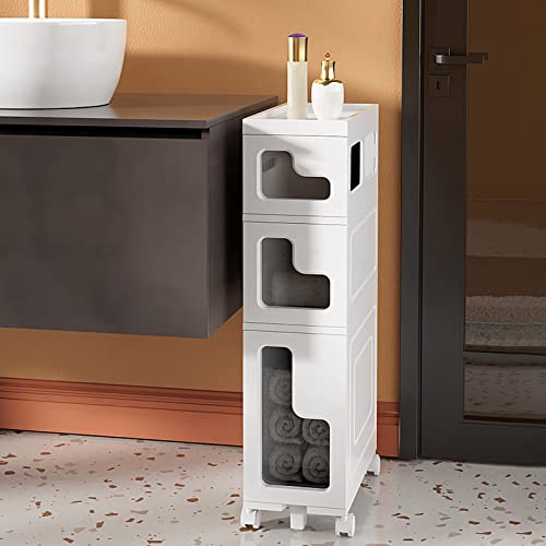 ZSDBYT Badezimmer-Bodenaufbewahrungsschrank mit Griff, transparente Schubladenrollen, geeignet für Waschküche, kleine Küchenlücke (3) von ZSDBYT