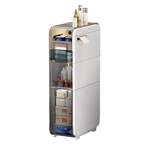 ZSDBYT Badezimmer-Standschrank, vertikaler Aufbewahrungsschrank mit durchsichtiger Schublade und Rollen, Lagerregal aus Kunststoff (weiß, 3 Ebenen) von ZSDBYT