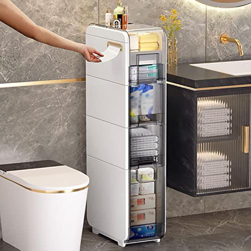 ZSDBYT Badezimmer-Unterschrank - multifunktionaler, weißer, schmaler Lagerschrank mit Unterschrank - kleine Badezimmeraufbewahrung (weiß, 4 Ebenen) von ZSDBYT