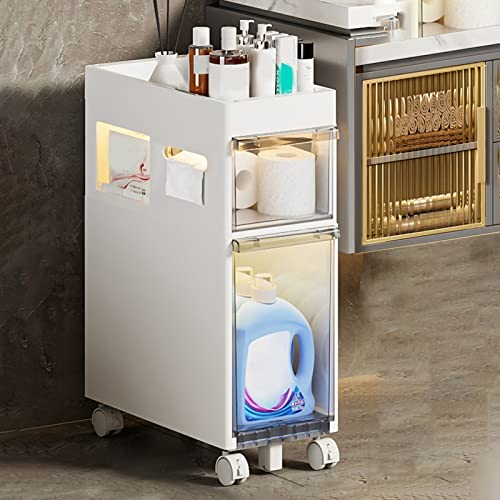 ZSDBYT Kleiner Badezimmer-Aufbewahrungsschrank, Großraumschrank mit Kunststoffschubladen und Rollen (Taschentuchschrank mit 2 Ebenen) von ZSDBYT