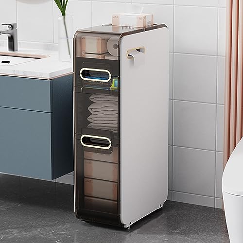 ZSDBYT Kleiner Badezimmer-Unterschrank, freistehend, wasserdicht, seitlicher Aufbewahrungs-Organizer aus Kunststoff mit Schubladen, schmal (Weiß + Blaugrün, 78 cm) von ZSDBYT