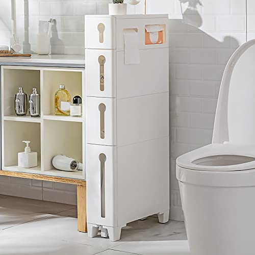 ZSDBYT Schmale Badezimmer-Unterschränke passen in Lücken, mit Schubladen-Aufbewahrung, geeignet für kleine Räume (Taschentuchschrank mit 4 Ebenen) von ZSDBYT