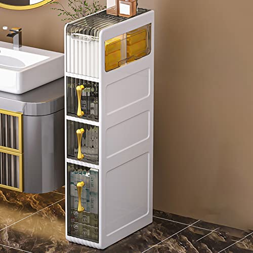 ZSDBYT Schmaler, ultradünner Badezimmer-Aufbewahrungsschrank mit herausnehmbarer Schublade, wasserdichtes, ultradünnes Schrank-Aufbewahrungsregal (5 Ebenen, 4 Ebenen) von ZSDBYT