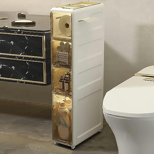 ZSDBYT Stapelbare Aufbewahrungsschubladen mit Rädern. Hoher, schmaler Badezimmer-Eckschrank. Toiletten-Seitenschrank aus Kunststoff (4 Ebenen). von ZSDBYT